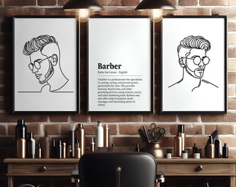 Barber Definition Print Set - 3 Barbers Posters | Haircut Shop Decor | Men's Hairdresser Artwork | Hairstylist Salon Wall Art Gift | Picture