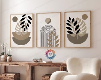 Beige Boho Prints - Set of 3 Wall Prints | Beige Wall Decor | Living Room Posters | Bedroom Artwork | Home Wall Hangings | Botanicals