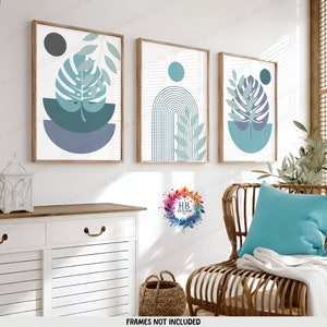 Blue Boho Prints - Set of 3 Wall Prints | Ocean Wall Decor | Living Room Posters | Bedroom Artwork | Home Wall Hangings | Botanicals