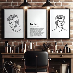 Barber Definition Print Set - 3 Barbers Posters | Haircut Shop Decor | Men&#39;s Hairdresser Artwork | Hairstylist Salon Wall Art Gift | Picture