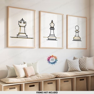 Minimal Chess Wall Art - Set of 3 Boho Posters | Chess Player Gift | Line Drawing Print | Home Decor Print | Chess Lover Prints | Kids Gifts