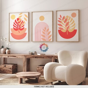 Orange Boho Prints - Set of 3 Wall Prints | Yellow Wall Decor | Living Room Posters | Bedroom Artwork | Home Wall Hangings | Botanicals