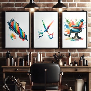 Colourful Barber Wall Art Set - 3 Barbers Shop Posters | Haircut Decor | Men&#39;s Hairdresser Artwork | Hairstylist Salon Print Gift | Picture