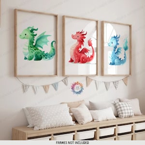 Dragon Nursery Decor Prints – Set of 3 Kids Dragons Posters, A3 A4 Wall ...