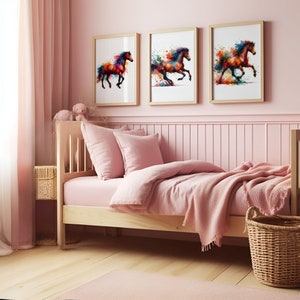 Horse Nursery Artwork - 3 Brown Horses Posters | Kids Pony Prints | Girls Room Wall Art | Girl Bedroom Decor | Playroom Artwork | Print Gift