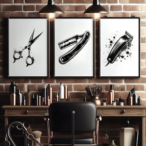 Barber Shop Print Set - 3 Barbers Posters | Haircut Wall Art | Men&#39;s Hairdresser Artwork | Hairstylist Salon Decor Gift | Minimalist Picture