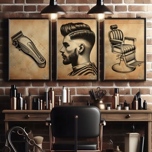 Vintage Barber Print Set - 3 Barbers Shop Posters | Haircut Wall Art | Men&#39;s Hairdresser Artwork | Hairstylist Salon Decor Gift | Retro
