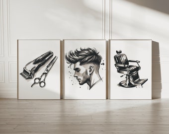 Barber Wall Art Set - 3 Barbers Posters | Haircut Shop Print | Men's Hairdresser Artwork | Hairstylist Salon Decor Gift | Minimalist Picture