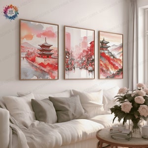 Korea Landscape Print Set - Set of 3 Posters | Vintage Wall Art Decor | Travel Poster | Korean Wall Hanging | Artwork Gift | Living Room