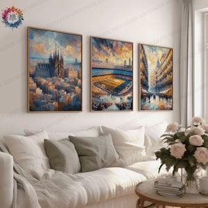 Barcelona Poster Prints - Set of 3 Posters | Vintage Wall Art Decor | Travel Print | Spain Wall Hanging | Artwork Gift | Living Room Art