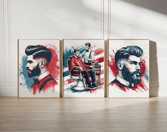 Retro Barber Decor Set - 3 Barbers Posters | Haircut Shop Print | Men's Hairdresser Artwork | Hairstylist Salon Wall Art Gift | Pictures