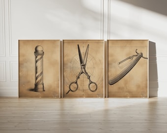 Vintage Barber Shop Print Set - 3 Barbers Posters | Haircut Wall Art | Men's Hairdresser Artwork | Hairstylist Salon Decor Gift | Retro