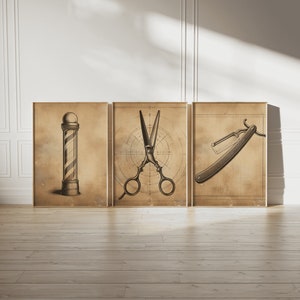 Vintage Barber Shop Print Set - 3 Barbers Posters | Haircut Wall Art | Men&#39;s Hairdresser Artwork | Hairstylist Salon Decor Gift | Retro