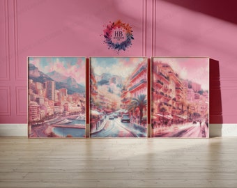 Stampe di poster di Monaco - Set di 3 poster / Decorazione da parete vintage / Poster di viaggio / Arazzo da parete Francia / Regalo artistico / Regali per il soggiorno