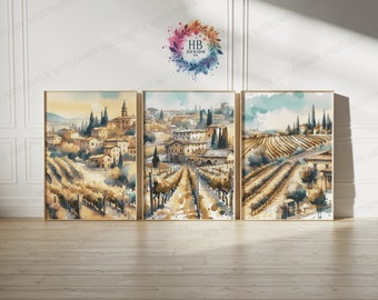 Italy Vineyard Print Set - Set of 3 Posters | Vintage Wall Art Decor | Travel Poster | Landscape Wall Hanging | Artwork Gift | Living Room