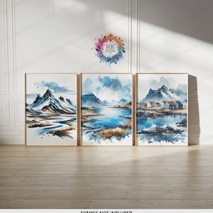Set di stampe con paesaggi islandesi - Set di 3 poster / Decorazione artistica vintage / Poster di viaggio / Arazzo da parete di Reykjavik / Regalo artistico / Soggiorno