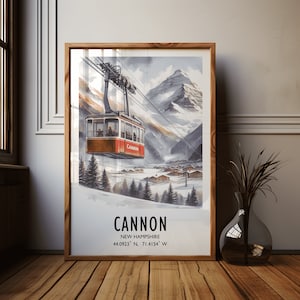 Cannon Ski Poster - Watercolour Art Print  | Travel Wall Artwork | Skiing Gifts | New Hampshire Decor | Ski Resort | Skier Gift Snowboard
