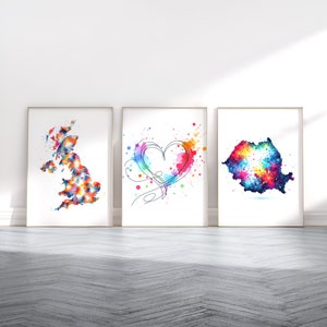 UK bis Rumänien - Personalisierte Landkarte Poster | Karten Wandkunst | Benutzerdefinierte Raumdekor | Großbritannien Druck | Reise Aquarell Design | Paar Kunstwerk
