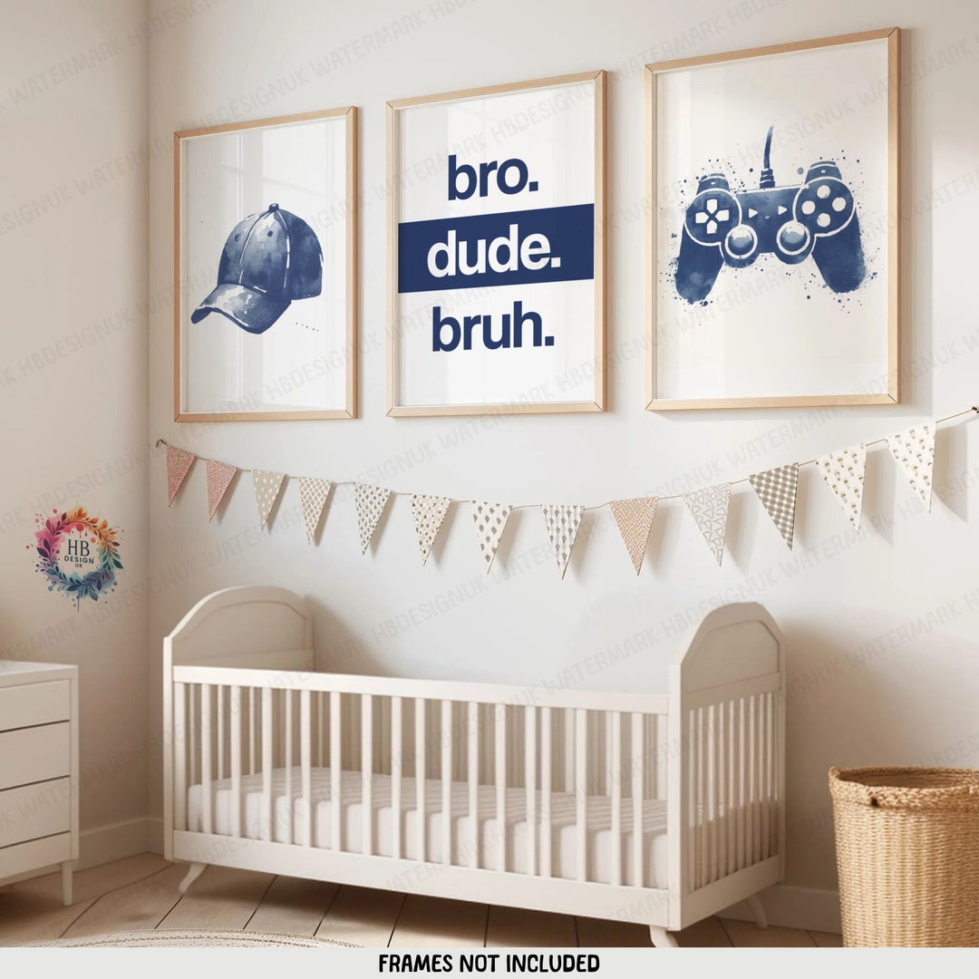 Navy Boys Bedroom Decor - Set of 3 Prints | Teen Room Art | Boy Gamer ...