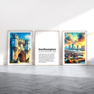 Southampton Poster Prints - Set of 3 Posters | Vintage Wall Art Decor | Travel Poster | England Wall Hanging | Artwork Gift | UK Art