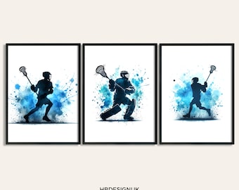 Lacrosse Goalie Print Poster Set - Set of 3 Lacrosse Posters | Watercolour Art Painting | Decoration Decor | Sport Gifts | Lacrosse Pictures