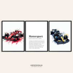 Motorsport Definition Poster Set - Set of 3 Prints | Formula Gifts | Car Watercolor Prints | Racing Gifts for Men | Wall Art