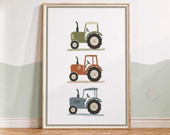 Tractor Nursery Print - Farm Vehicle Kids Wall Art, Boys Bedroom Decor, Toddler Poster