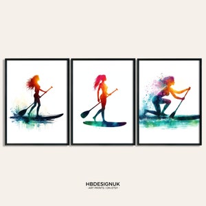 Paddleboarding Print Set - Set of 3 Paddleboard Prints | Paddle Board Gifts | Watercolour Design | Wall Art | Women Home Decor Artwork