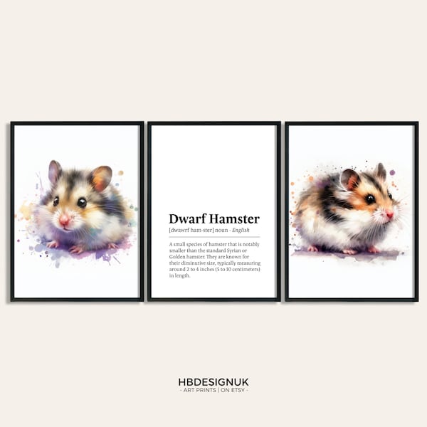 Dwarf Hamster Poster Set - Set of 3 Prints | Watercolour Dwarf Hamster Print | Wall Hanging Decor | Animal Wall Art | Pet Gifts