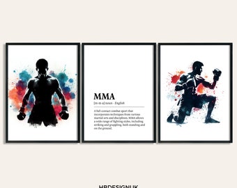 MMA-affisch - Set med 3 MMA-affischer | Konsttryck för rumsdekor | Sovrumsdekor för pojkar | MMA-väggbilder | Gåvor för kampsport