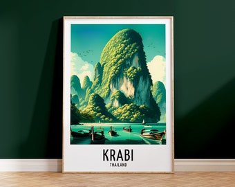 Krabi Travel Print - Thailand Watercolour Poster Design | Wall Artwork | Holiday Gifts | Home Decor | Wall Art Gift | Thai Painting