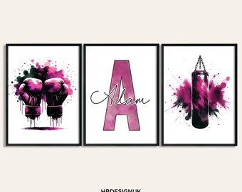 Custom Boxing Posters - Set of 3 Artwork Prints | Boys Girls Bedroom Decor | Personalised Poster | Home Room Decor | Wall Art Artwork Print