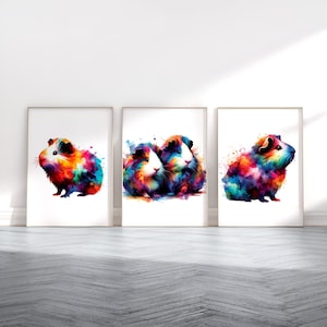 Guinea Pig Print Set - 3 Watercolour Posters | Watercolor Prints | Pet Present Picture | Animal Wall Art | Pets Lover Gift | Artwork Decor