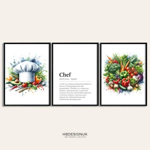Chef Print Poster - Set of 3 Definition Posters | Room Decor Art Prints | Cooking Wall Art | Kitchen Wall Print Artwork | Gifts for Chef