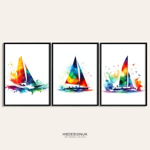 Sailing Poster Print Set - Set of 3 Sailing Posters | Sailor Gifts | Watercolour Painting | Boat Print Gift | Boating Wall Artwork Decor