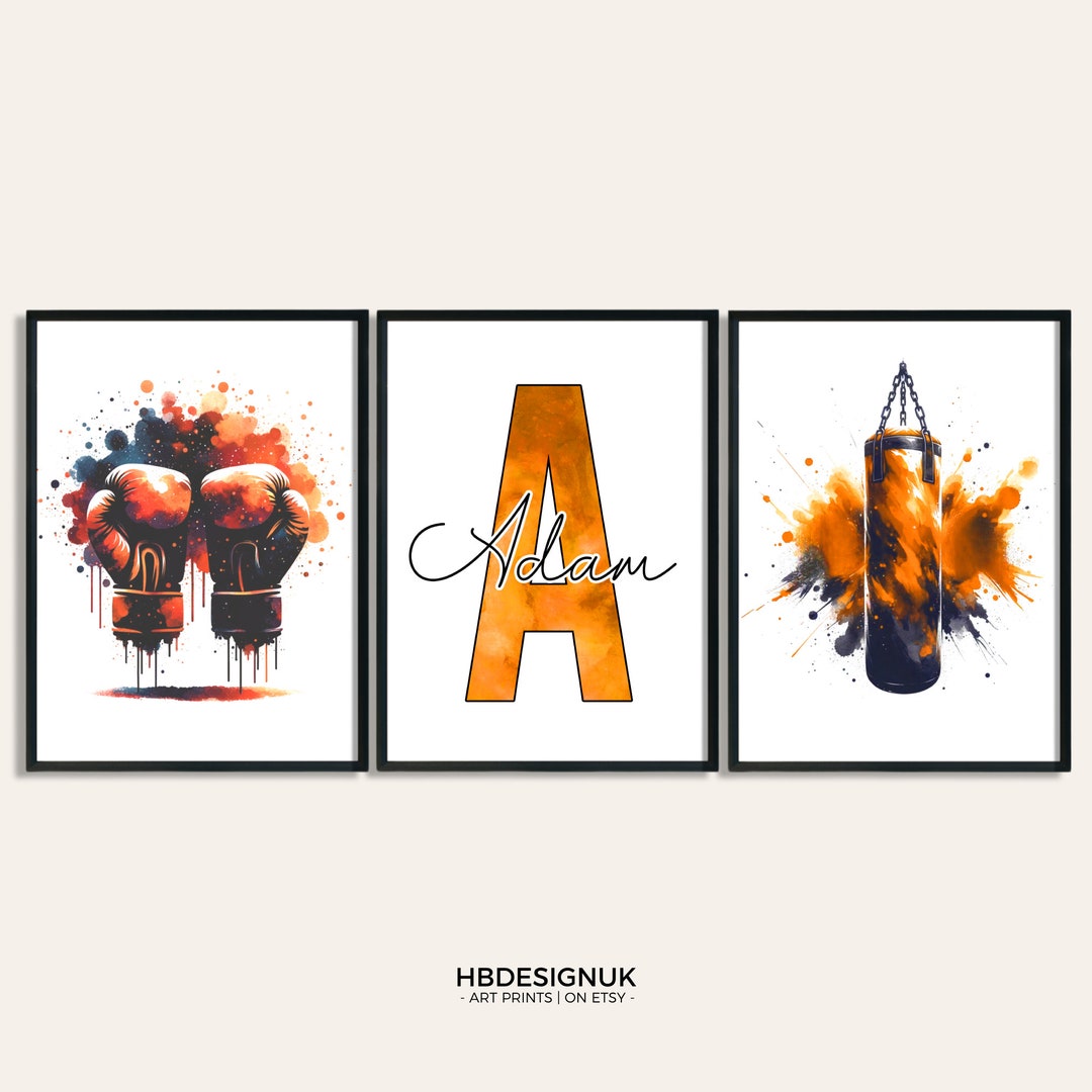 Personalised Boxing Posters - Set of 3 Orange Prints | Boys Girls ...