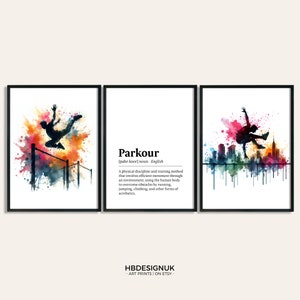 Parkour Print Poster - Set of 3 Free Running Posters | Room Decor Art Print | Boys Bedroom Decor | Parkour Wall Artwork Poster Designs