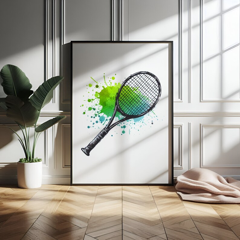 Tennis Racket With Splatter Vector Tennis Poster Print Set - 3 Boys Bedroom Posters | Sport Wall Art ...