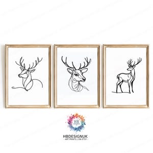 Minimal Stag Wall Art - Line Drawing Prints | Stag Deer Artwork | Modern Decor | Farmhouse Decor Wall Art  | Abstract Country Home Poster
