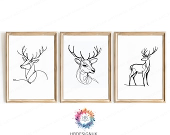 Minimal Stag Wall Art - Line Drawing Prints | Stag Deer Artwork | Modern Decor | Farmhouse Decor Wall Art  | Abstract Country Home Poster