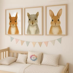 Woodland Nursery Decor - 30 Design Choices, Squirrel Rabbit, Baby Bedroom Print Set, Boys Girls, Forest Animal Prints, Kids Wall Art