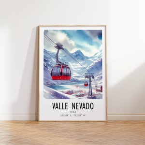 Valle Nevado Ski Poster - Watercolour Art Print  | Travel Wall Artwork | Skiing Gifts | Chile Skier Decor | Ski Resort | Gift Snowboard