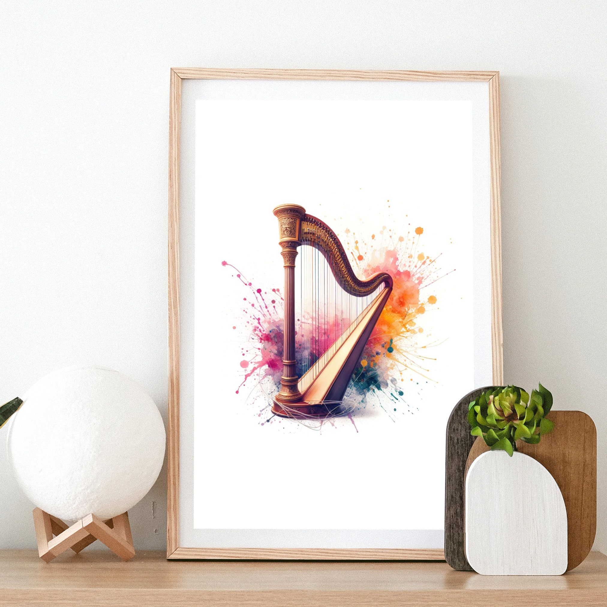 Harp Watercolour Art Print - Set of 3 Music Artwork | Music