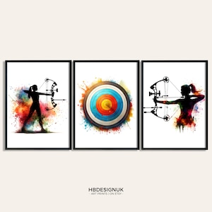 Archery Girl Wall Art Set - Set of 3 Prints | Watercolour Painting | Archery Posters for Kids | Archer Poster | Archery Gift Ideas | Decor