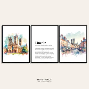 Lincoln Poster Print Set - Set of 3 Posters | Lincolnshire Watercolour Print | Wall Hanging Artwork | Wall Art | Lincoln Travel Art Decor
