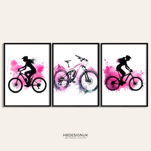 Biking Print Set - Set of 3 Prints | Watercolor Painting | Watercolour Picture | Mountain Biker Wall Art | Gift for Bike Rider | Bike Decor