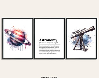 Astronomy Print Set - Set of 3 Posters | Watercolor Painting | Watercolour Picture | Space Wall Art | Gift for Astronomer | Saturn Decor
