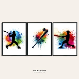 Softball Boys Wall Art Print - Set of 3 Softball Prints | Watercolour Wall Art | Boy Room Prints | Sports Decor | Wall Art Picture Artwork