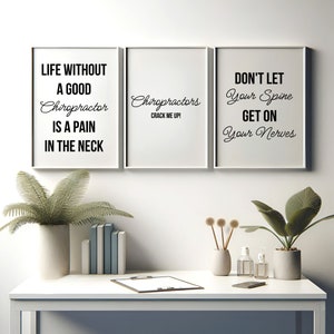 Funny Chiropractor Prints - 3 Minimalist Posters | Chiropractic Office Decor | Anatomy Wall Art | Chiro Clinic Artwork | Medical Room Print