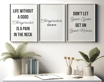 Funny Chiropractor Prints - 3 Minimalist Posters | Chiropractic Office Decor | Anatomy Wall Art | Chiro Clinic Artwork | Medical Room Print